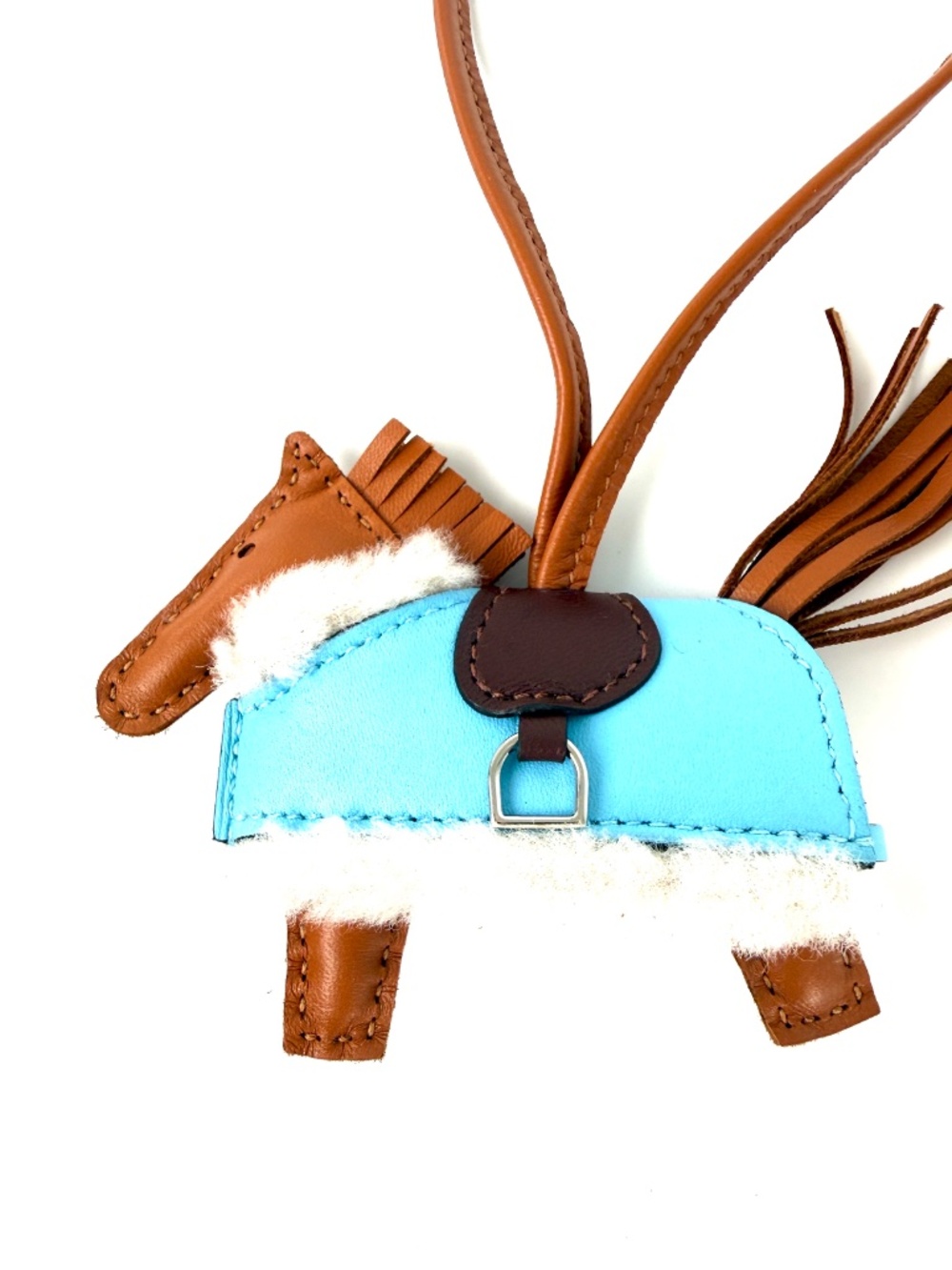 Authentic HERMES Rodeo Robeo Plush Charm PM Gold Terre Celeste Ecru  Milo Lambsk - Picture 5 of 8